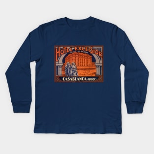 Vintage Travel Poster, Hotel Excelsior, Casablanca, Morocco Kids Long Sleeve T-Shirt